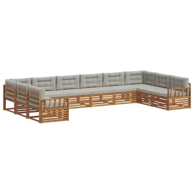 vidaXL Sedežne garniture z blazino 4 pcs Naravna in svetlo siva