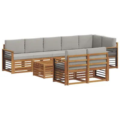 vidaXL Sedežne garniture z blazino 9 pcs Naravna in svetlo siva