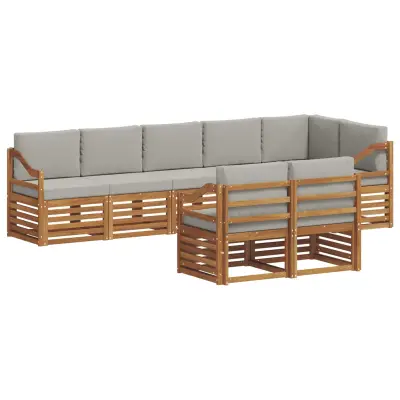 vidaXL Sedežne garniture z blazino 8 pcs Naravna in svetlo siva