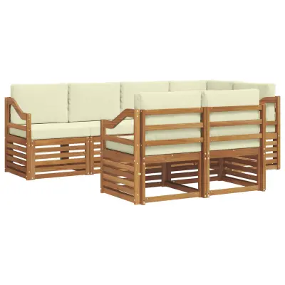 vidaXL Kotna sedežna garnitura z blazino 7 pcs Naravna in smetana