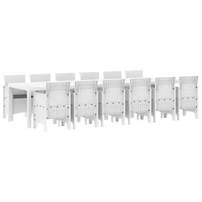 vidaXL Komplet za jedilnico v vrtu 13 pcs Bela Polt rattan