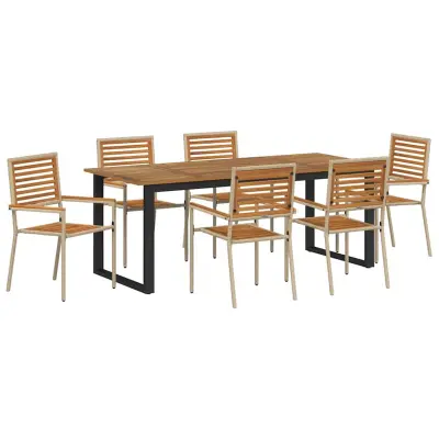 vidaXL Komplet za jedilnico v vrtu 7 pcs Bež Masiven les akacije