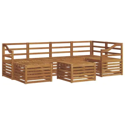 vidaXL Kotna sedežna garnitura 7 pcs Naravna Masiven les akacije