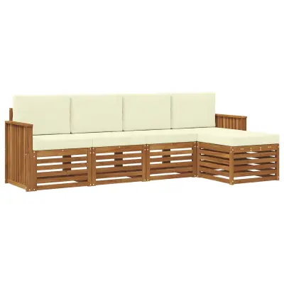 vidaXL Zunanja garnitura za sedenje z blazino 5 pcs Naravna in smetana