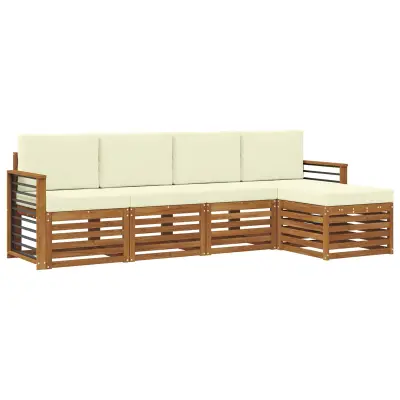 vidaXL Zunanja garnitura za sedenje z blazino 5 pcs Naravna in smetana