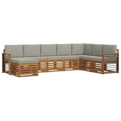 vidaXL Zunanja garnitura za sedenje 8 pcs Naravna in svetlo siva