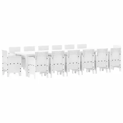 vidaXL Komplet za jedilnico v vrtu 15 pcs Bela Polt rattan