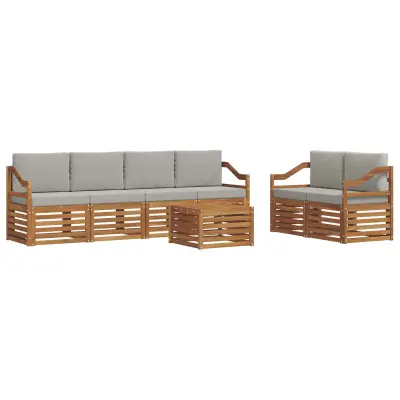 vidaXL Zunanja garnitura za sedenje 7 pcs Naravna in svetlo siva