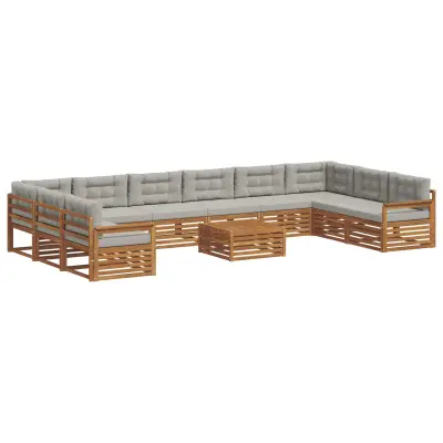 vidaXL Sedežne garniture z blazino 11 pcs Naravna in svetlo siva