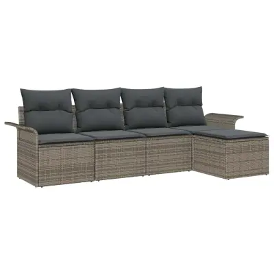 vidaXL Zunanji kavč z blazino 5 pcs Siva poli ratan