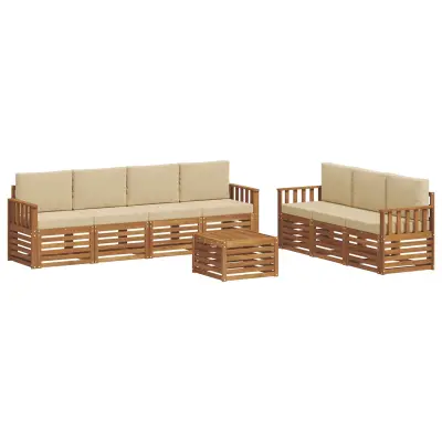 vidaXL Sedežne garniture 8 pcs Naravna in bež Masiven les akacije