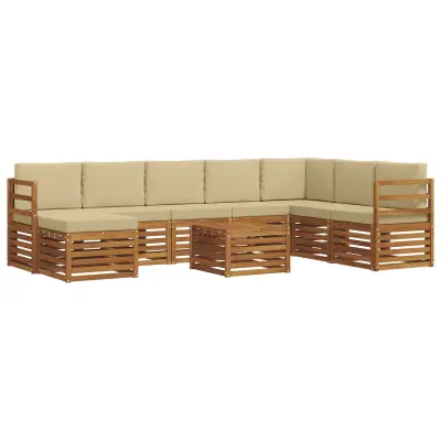 vidaXL Zunanja garnitura za sedenje z blazino 9 pcs Naravna in bež