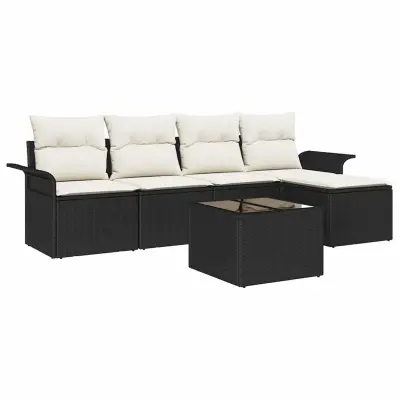 vidaXL Zunanji kavč z blazino 6 pcs Črna poli ratan