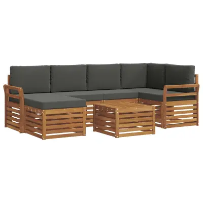 vidaXL Kotna sedežna garnitura z blazino 7 pcs Naravna in antracitna