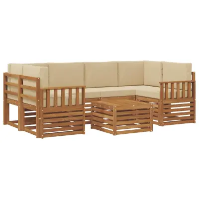 vidaXL Zunanja garnitura za sedenje z blazino 7 pcs Naravna in bež
