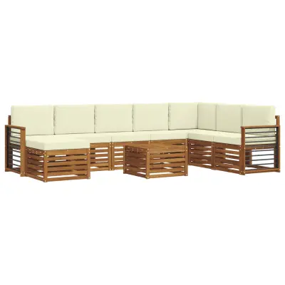 vidaXL Zunanja garnitura za sedenje z blazino 9 pcs Naravna in smetana