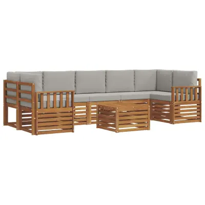vidaXL Zunanja garnitura za sedenje 8 pcs Naravna in svetlo siva