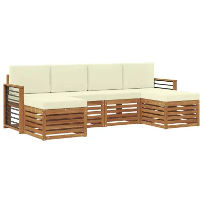 vidaXL Sedežne garniture 6 pcs Naravna in smetana Masiven les akacije