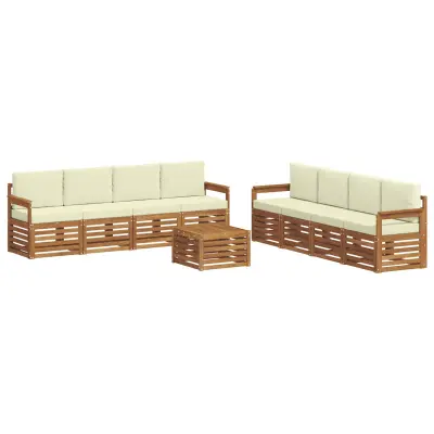 vidaXL Sedežne garniture 9 pcs Naravna in smetana Masiven les akacije