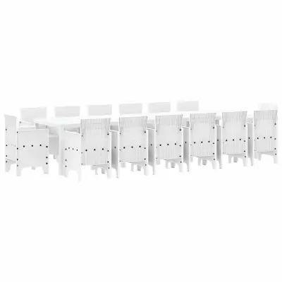 vidaXL Komplet za jedilnico v vrtu 15 pcs Bela Polt rattan