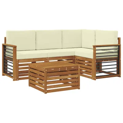 vidaXL Zunanja garnitura za sedenje z blazino 5 pcs Naravna in smetana