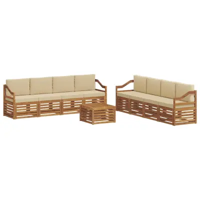vidaXL Sedežne garniture 9 pcs Naravna in bež Masiven les akacije