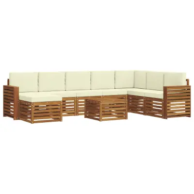 vidaXL Zunanja garnitura za sedenje z blazino 9 pcs Naravna in smetana