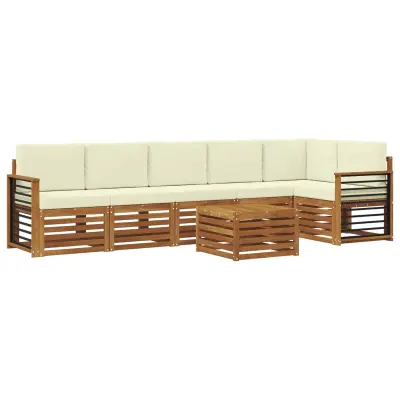vidaXL Kotna sedežna garnitura z blazino 7 pcs Naravna in smetana