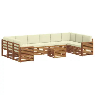 vidaXL Zunanja garnitura za sedenje 11 pcs Naravna in smetana