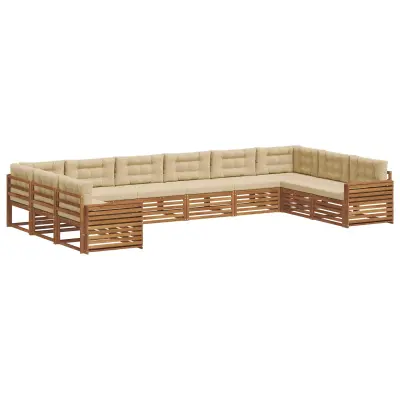vidaXL Sedežne garniture 7 pcs Naravna in bež Masiven les akacije