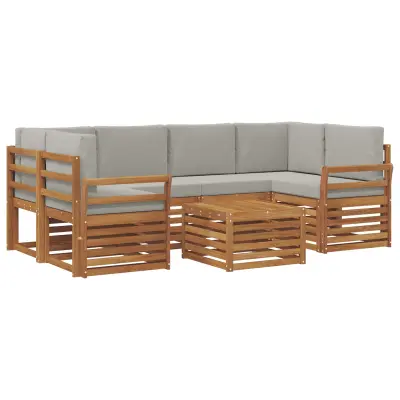 vidaXL Zunanja garnitura za sedenje 7 pcs Naravna in svetlo siva