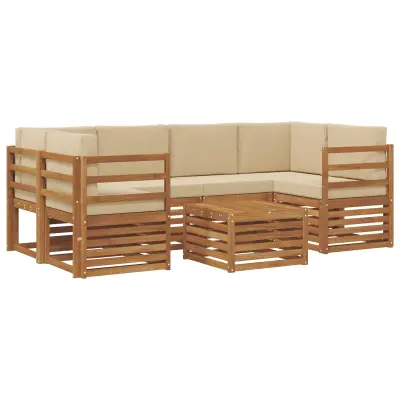 vidaXL Zunanja garnitura za sedenje z blazino 7 pcs Naravna in bež