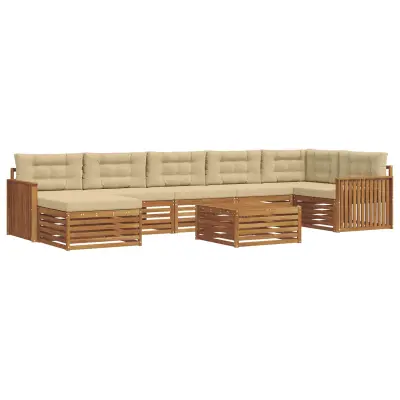 vidaXL Zunanja garnitura za sedenje z blazino 8 pcs Naravna in bež
