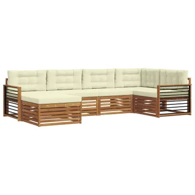vidaXL Zunanja garnitura za sedenje z blazino 6 pcs Naravna in smetana