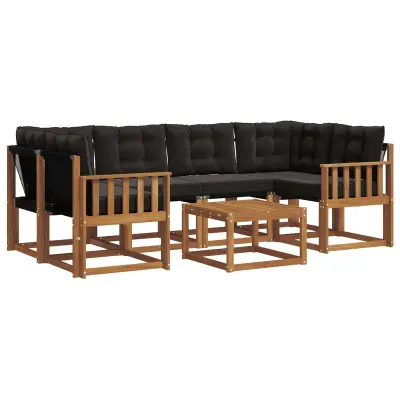 vidaXL Zunanja garnitura za sedenje z blazino 7 pcs Naravna in črna