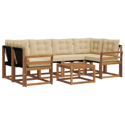 vidaXL Zunanja garnitura za sedenje z blazino 7 pcs Naravna in bež