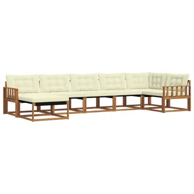 vidaXL Zunanja garnitura za sedenje z blazino 7 pcs Naravna in smetana