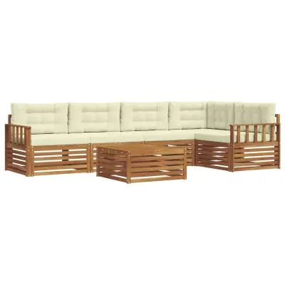 vidaXL Zunanja garnitura za sedenje z blazino 6 pcs Naravna in smetana