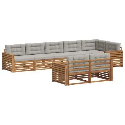 vidaXL Zunanja garnitura za sedenje 8 pcs Naravna in svetlo siva