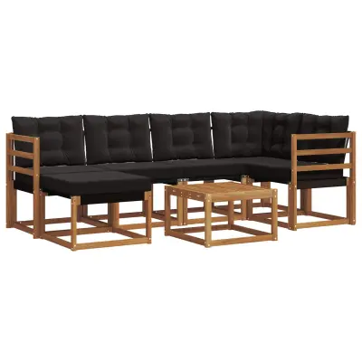 vidaXL Zunanja garnitura za sedenje z blazino 7 pcs Naravna in črna
