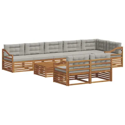 vidaXL Zunanja garnitura za sedenje 9 pcs Naravna in svetlo siva