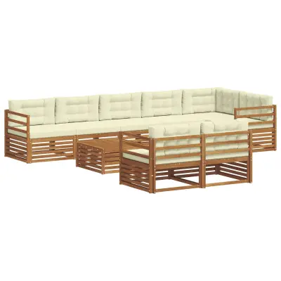 vidaXL Zunanja garnitura za sedenje z blazino 9 pcs Naravna in smetana