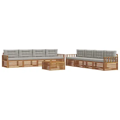 vidaXL Zunanja garnitura za sedenje 9 pcs Naravna in svetlo siva