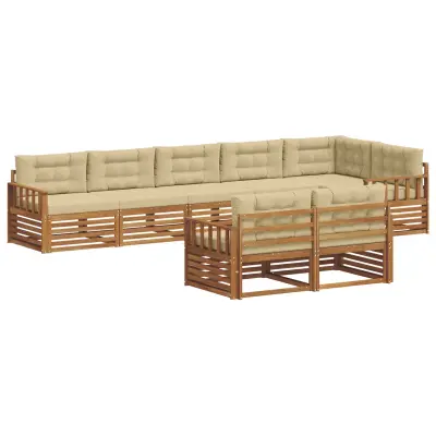 vidaXL Zunanja garnitura za sedenje z blazino 8 pcs Naravna in bež