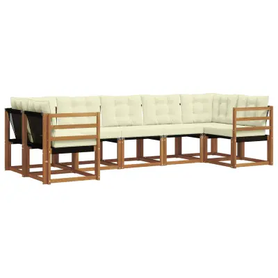 vidaXL Zunanja garnitura za sedenje z blazino 7 pcs Naravna in smetana