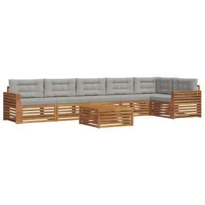 vidaXL Zunanja garnitura za sedenje 7 pcs Naravna in svetlo siva
