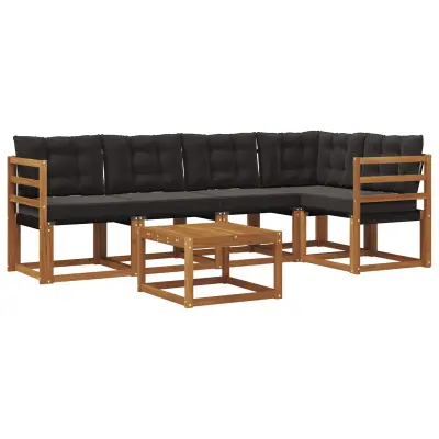 vidaXL Zunanja garnitura za sedenje z blazino 6 pcs Naravna in črna