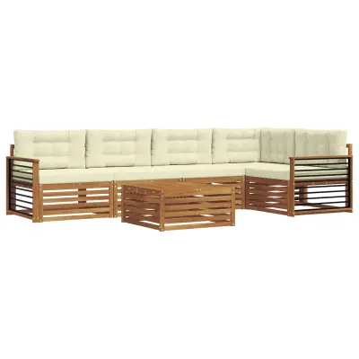vidaXL Zunanja garnitura za sedenje z blazino 6 pcs Naravna in smetana