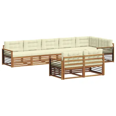 vidaXL Zunanja garnitura za sedenje z blazino 8 pcs Naravna in smetana