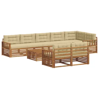 vidaXL Zunanja garnitura za sedenje z blazino 9 pcs Naravna in bež